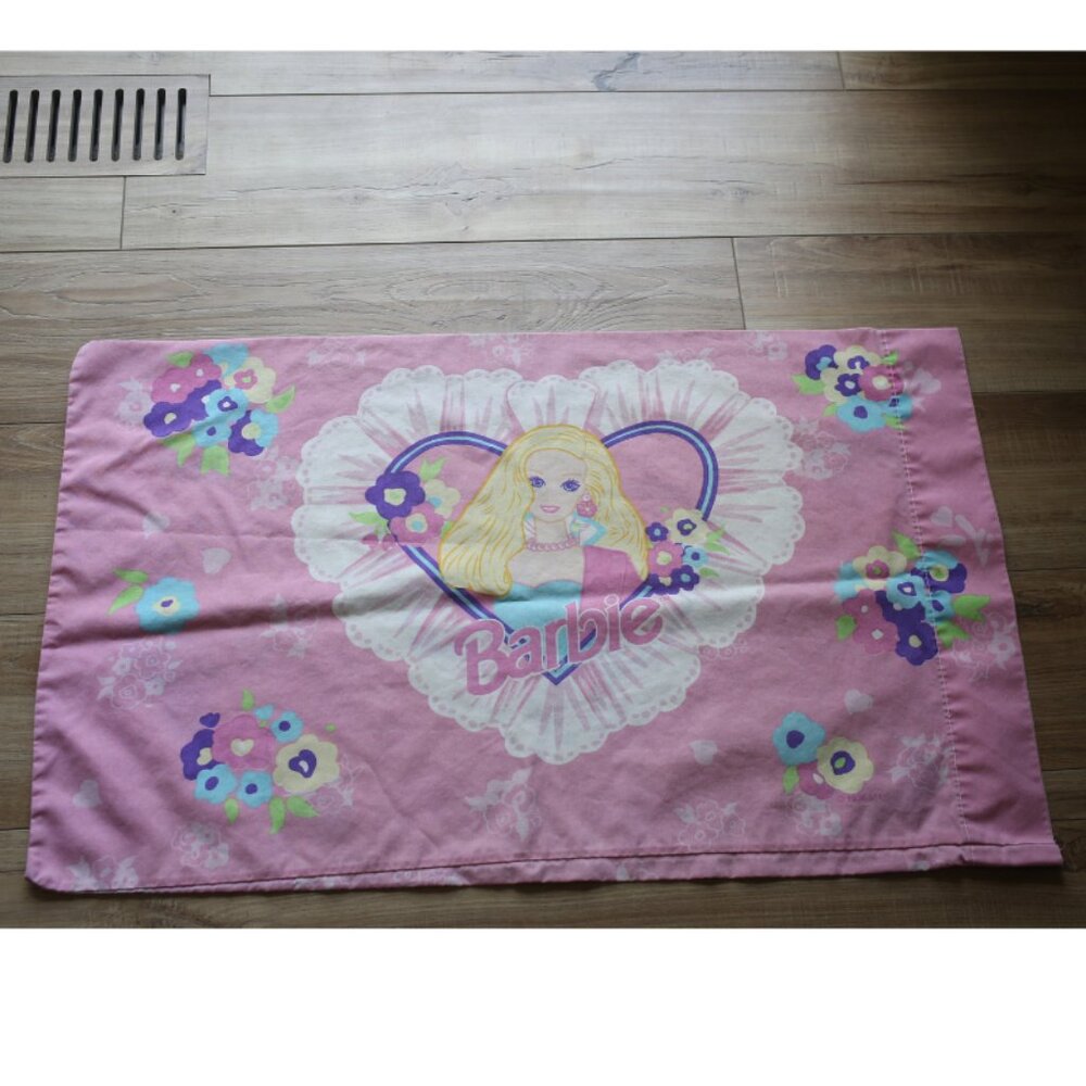Vintage The Bibb Company Pink Floral Barbie Standard Pillowcase Made in USA
